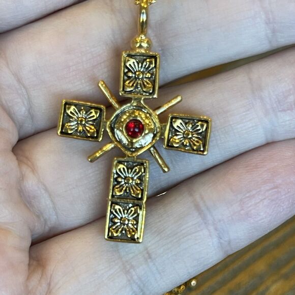 Camrose & Kross JBK Purple Rhinestone Reversible Cross Goldtone COA Original Box - Picture 3 of 10